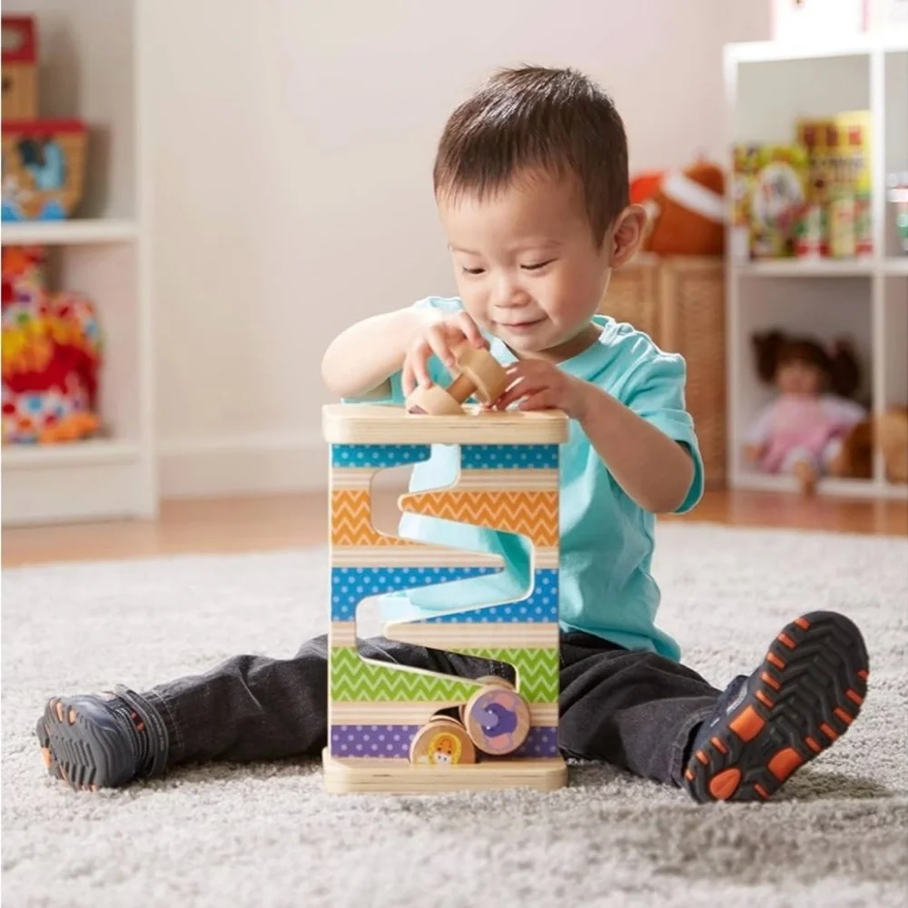 Melissa & Doug First Play Wooden Safari Zig-Zag Tower with one Rolling Piece